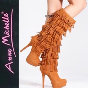 Anne Michelle | Shoes | Anna Michelle Fringe Chestnut Heeled Boots